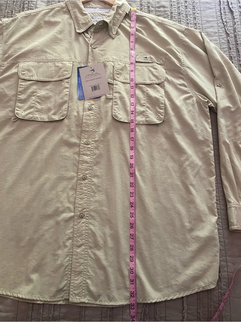 Marlin - Khaki Colored Long Sleeve Button Fishing Shirt - size XL (mens) - Picture 10 of 14